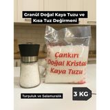 Doğal Çankırı Granül Kaya Tuzu 3 kg ve Kısa Tuz Değirmeni