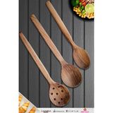 Doğal Ceviz Ağacı Ahşap Tahta Kaşık Spatula Kevgir Çatal Seti Ağaç Kaşık (3 Lü Set) A4