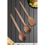 Doğal Ceviz Ağacı Ahşap Tahta Kaşık Spatula Kevgir Çatal Seti Ağaç Kaşık (3 Lü Set) A6