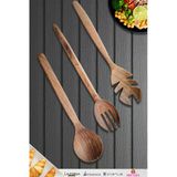 Doğal Ceviz Ağacı Ahşap Tahta Kaşık Spatula Kevgir Çatal Seti Ağaç Kaşık (3 Lü Set) A7