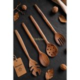 Doğal Ceviz Ağacı Ahşap Tahta Kaşık Spatula Kevgir Çatal Seti Ağaç Kaşık (4 lü Set)