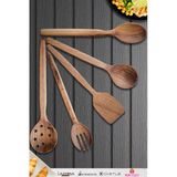 Doğal Ceviz Ağacı Ahşap Tahta Kaşık Spatula Kevgir Çatal Seti Ağaç Kaşık (5 Li Set) A13
