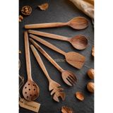 Doğal Ceviz Ağacı Ahşap Tahta Kaşık Spatula Kevgir Çatal Seti Ağaç Kaşık (6 lı Set) Cvz-236