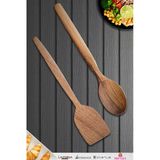 Doğal Ceviz Ağacı Ahşap Tahta Kaşık Spatula Seti Ağaç Kaşık (2Li Set) A3