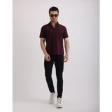 Doğal Dokulu Flam Keten Kumaş Casual Kısa Kollu Erkek Gömlek - Bordo - XL