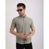 Doğal Dokulu Flam Keten Kumaş Casual Kısa Kollu Erkek Gömlek - Haki