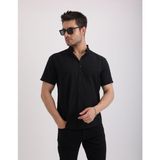 Doğal Dokulu Flam Keten Kumaş Casual Kısa Kollu Erkek Gömlek - Siyah