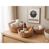Doğal El Örgüsü Muz Lifi Hasır Yuvarlak Sepet Seti, 3'lü, Banyo Organizer, Ekmek ve Havluluk, Hediyelik Çeyiz 25 Cm, 20 Cm, 16 cm - 001-Renkli