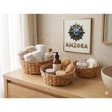 Doğal El Örgüsü Muz Lifi Hasır Yuvarlak Sepet Seti, 3'lü, Banyo Organizer, Ekmek ve Havluluk, Hediyelik Çeyiz 25 cm, 20 cm, 16 cm