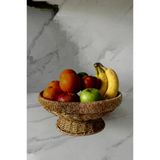 Doğal Hasır Ayaklı Yuvarlak Meyvelik | El Örgüsü Rattan Sunum Sepeti 28 Cm