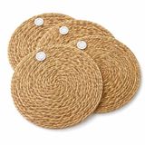 Doğal Hasır Suple 4’lü Set Yuvarlak Amerikan Servis, El Yapımı Hasır Placemats, Kaymaz Dayanıklı Masa Altlığı, Mutfak Yemek Masası Dekoratif Kullanım, Bohem Rustik Tasarım (Çap 30 cm)