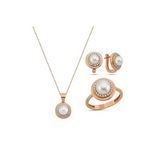Doğal İnci Küpe Kolye Yüzük Üçlü Set (Rose)