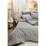 Doğal Ipliği Boyalı Çift Kişilik Pamuklu Nevresim Takımı Kutulu Duvet Cover Set (Lastikli Çarşaf) - 200 x 220 cm - Beyaz - Gri