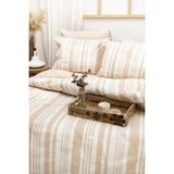 Doğal Ipliği Boyalı Çift Kişilik Pamuklu Nevresim Takımı Kutulu Duvet Cover Set (Lastikli Çarşaf) - 200 x 220 cm - Beyaz - Kahve