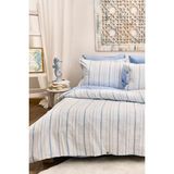 Doğal Ipliği Boyalı Çift Kişilik Pamuklu Nevresim Takımı Kutulu Duvet Cover Set (Lastikli Çarşaf) - 200 x 220 cm - Beyaz - Mavi