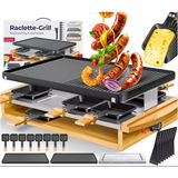 Doğal Izgara Taşlı Kesser® Raclette Izgara, 8 Kişilik Izgara Plakası Masa Izgarası, Elektrikli Izgara Raclette Izgara Yapışmaz Kaplamalı Izgara Plakası, 8 Tava Ve Ahşap Spatula 1200W