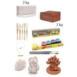 Doğal Kırmızı Kil Seramik Çamuru 2 kg Vakumlu Seramik Çamuru Beyaz 2 Guaj Boya 6'LI Set 15 CC Set