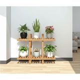 Doğal Köknar Ahşap 2 Katlı Dekoratif Çiçeklik - 100X100 cm Derinlik 25 cm Büyük Boy Saksı Standı - Açık Kahverengi