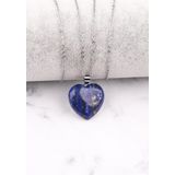 Doğal Lapis Lazuli Kalp Kolye Zincir Dahil