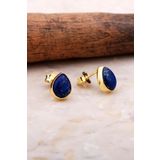 Doğal Lapis Lazuli Taşlı Damla Mini Altın Yaldızlı Gmüüş Kolye 5828