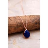Doğal Lapis Lazuli Taşlı Damla Mini Rose Gümüş Kolye 7740