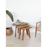 Doğal Masif Ahşap Damla Sehpa Seti - 3'lü Zigon Set Modern ve Minimalist Sehpa Takımı (KAYIN)