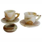 Doğal Oniks Taş Fincan ve Kül Tablası Seti, El Yapımı, 2'li Fincan (7 cm) ve 7.5 cm Kül Tablası, Dekoratif Ev Aksesuarı (Beyaz)