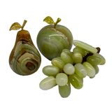 Doğal Oniks Taşı Dekoratif Meyve Seti, 3 Parça, Elma 6 cm, Armut 7 cm, Üzümlü