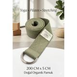 Doğal Organik Pamuk Yoga Kemeri Haki Yeşil 200 Cm X 5 Cm Yoga Strap Pilates Esneme Kayışı Dayanıklı Tokalı Yoga Bandı