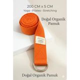 Doğal Organik Pamuk Yoga Kemeri Turuncu 200 Cm X 5 Cm Yoga Strap Pilates Esneme Kayışı Dayanıklı Tokalı Yoga Bandı