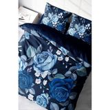 Doğal Pamuk Çift Kişilik 3D Digital Blue Flower Nevresim Takımı - Lacivert - Standart