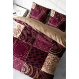 Doğal Pamuk Çift Kişilik 3D Digital Patchwork Nevresim Takımı - Bordo - Standart
