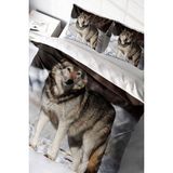Doğal Pamuk Çift Kişilik 3D Digital Snowwolf Nevresim Takımı - Kahverengi - Standart