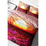 Doğal Pamuk Çift Kişilik 3D Digital Sunset Nevresim Takımı - Somon - Standart