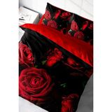 Doğal Pamuk Çift Kişilik 3D Digital Water Drop Rose Nevresim Takımı - Kırmızı - Siyah - Standart