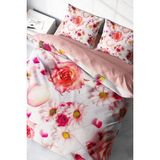 Doğal Pamuk Çift Kişilik 3D Digital White Rose Nevresim Takımı - Pembe - Standart