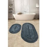 Dogal Pamuklu Spagetti Oval Antrasit 2Li Banyo Paspasi Seti Banyo Halisi Klozet Takimi