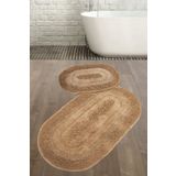 Dogal Pamuklu Spagetti Oval Kapucino 2Li Banyo Paspasi Seti Banyo Halisi Klozet Takimi
