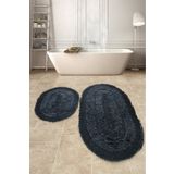 Dogal Pamuklu Spagetti Oval Siyah 2Li Banyo Paspasi Seti Banyo Halisi Klozet Takimi