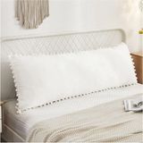 Doğal Pamuklu Uzun Hamile Yastığı Kılıfı 50X135 cm Ponpon Kenarlı, Nefes Alabilir, Dekoratif - Ahşap - Beyaz