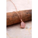Doğal Pembe Kuvars Taşlı Damla Mini Rose Gümüş Kolye 7752