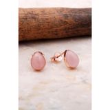 Doğal Pembe Kuvars Taşlı Damla Mini Rose Gümüş Küpe 5848