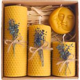 Doğal Petek Mum Ay ve Güneş Seti Bal Mumu Mum Hediyelik Beeswax Candle - Çok Renkli