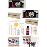 Doğal Seramik Hamuru 1000GRX2 gr Şişeli Palet 25ML 12'li Akrilik Seramik Başlangıç Set