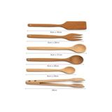 Doğal Şimşir Ağacından Ahşap Mutfak Seti, Spatula, Çatal, Kaşık ve Maşa, 6 Parça, Doğal Renk - 0,5 x 7 cm