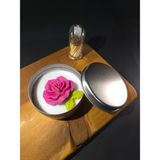 Doğal Soya Wax Dekoratif Teneke Mum (Yapraklı Gül) - 1 - Beyaz