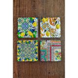 Doğal Taş Bardak Altlığı 4'lü Set - Limon Ağacı Desenli Taş Bardak Altı - Stone Coasters Çok Renkli