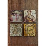 Doğal Taş Bardak Altlığı 4'lü Set - Zeugma Mozaik Desenli Doğal Taş Bardak Altı - Stone Coasters Çok Renkli