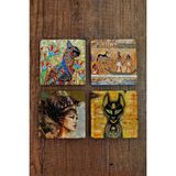 Doğal Taş Bardak Altlığı Antik Mısır Desenleri 4'lü Set - Stone Coasters