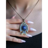 Doğal Taş Lapis Doğal Taşlı Balık Desen Otantik Kadın Kolye 45 Cm Zincirli euy10l